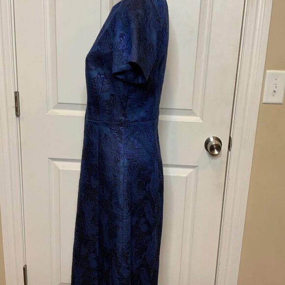 Hugo Boss Dargy Dark Blue Floral Jacquard Fit & Flare Dress, Size 6 - Picture 4 of 10